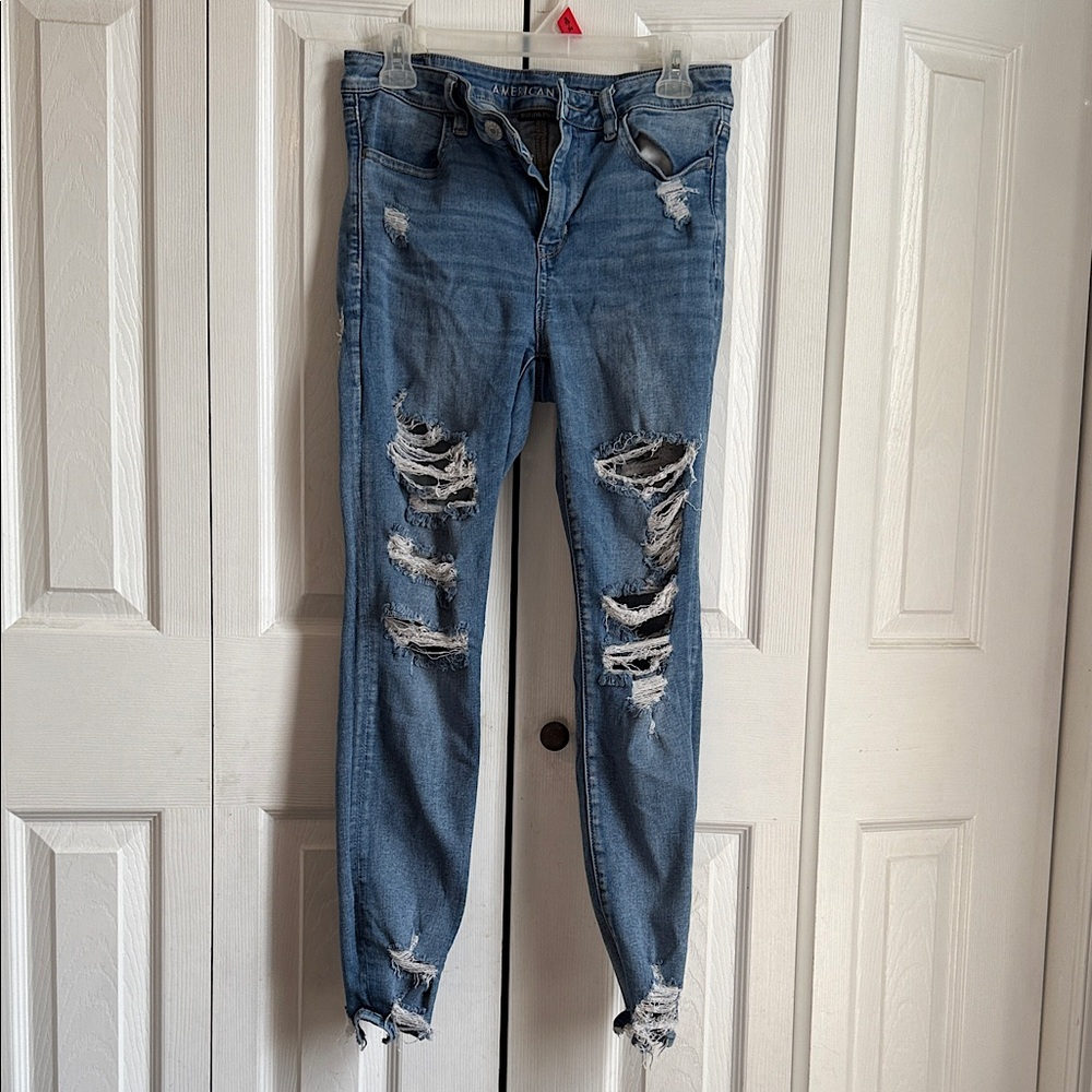 American Eagle Outfitters Women's Ripped Blue Skinny Jeans
